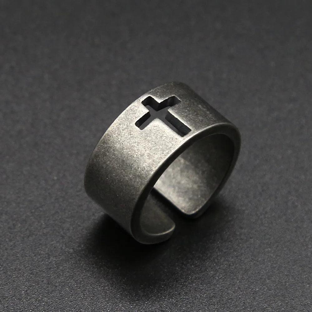 Vintage Stainless Steel Cross - Ring