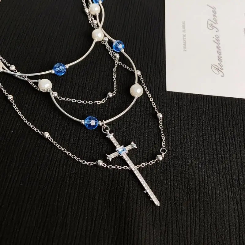 Blue Crystal Cross Necklace