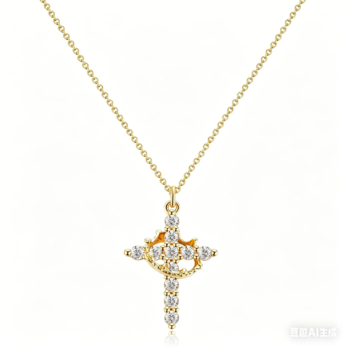 Rotating Crown Cross Necklace