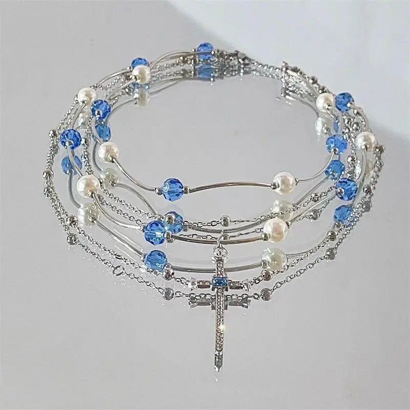 Blue Crystal Cross Necklace