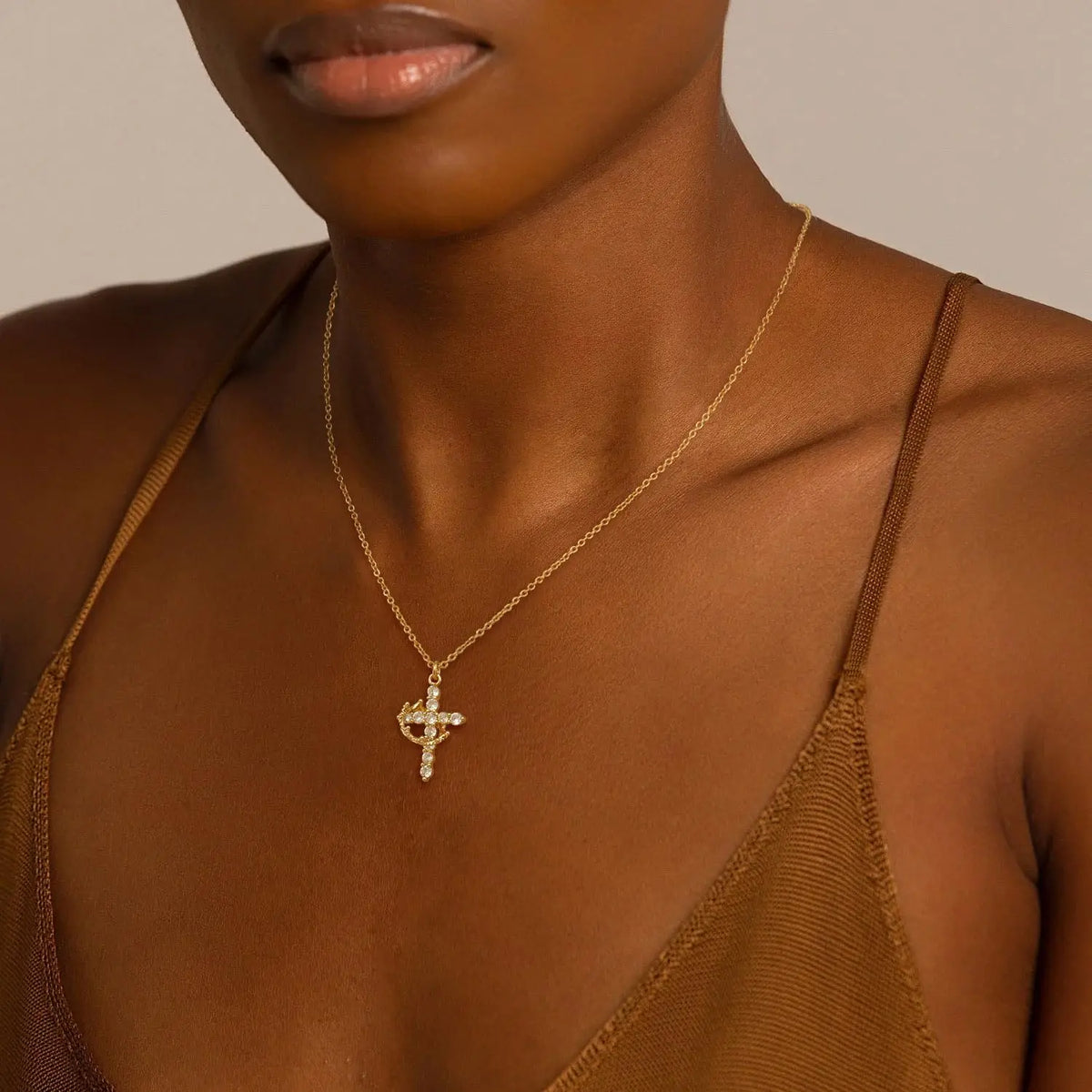 Rotating Crown Cross Necklace